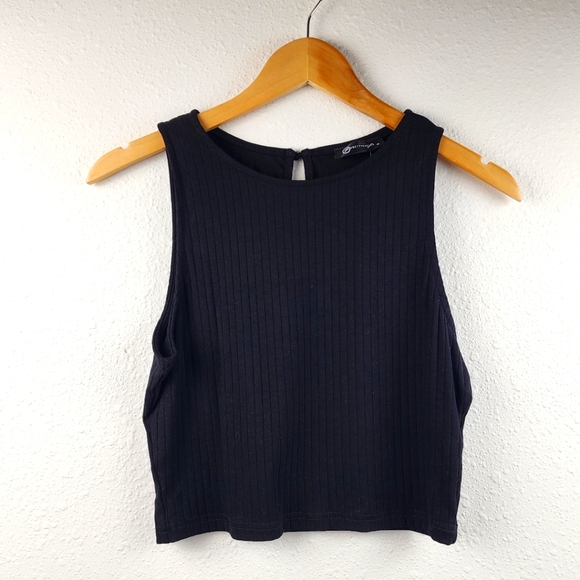Prettygarden Tops - Garage Sculpt Ribbed Knit Crop Tank Top Basic Black Sleeveless Size Medium